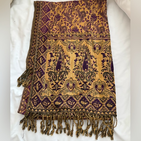 jerusalem cashmere Accessories - Vintage 100% Cashmere Shawl Wrap Scarf Jerusalem gold purple